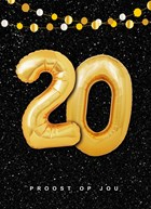 Verjaardagskaart leeftijden 20 ballonletters